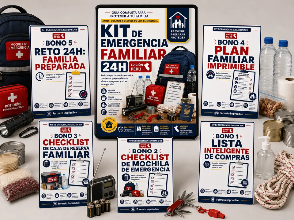 Guía Kit de Emergencia Familiar 24H con todas sus plantillas y checklists